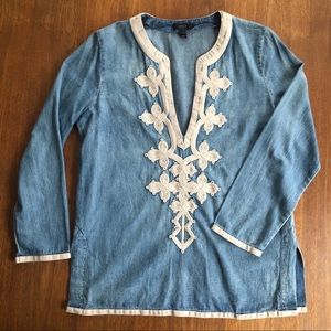 J. Crew Embroidered Chambray Tunic